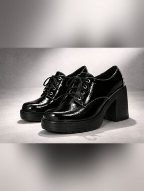 Dirty Laundry Black Patent Lace-Up Platform Heels